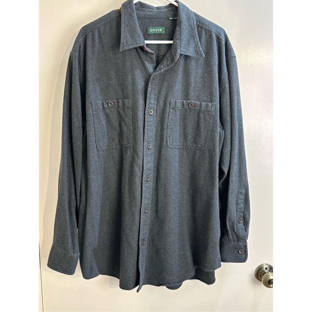 Orvis men’s XL dark gray perfect flannel LS shacket shirt cotton